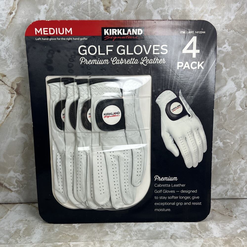 Kirkland Signature Golf Glove Premium Cabretta Leather Medium 4pk Fits Left Hand